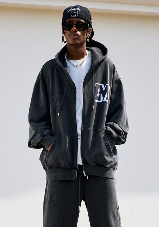 MEDM Flocking Embroidery Printed Zipper Hoodie