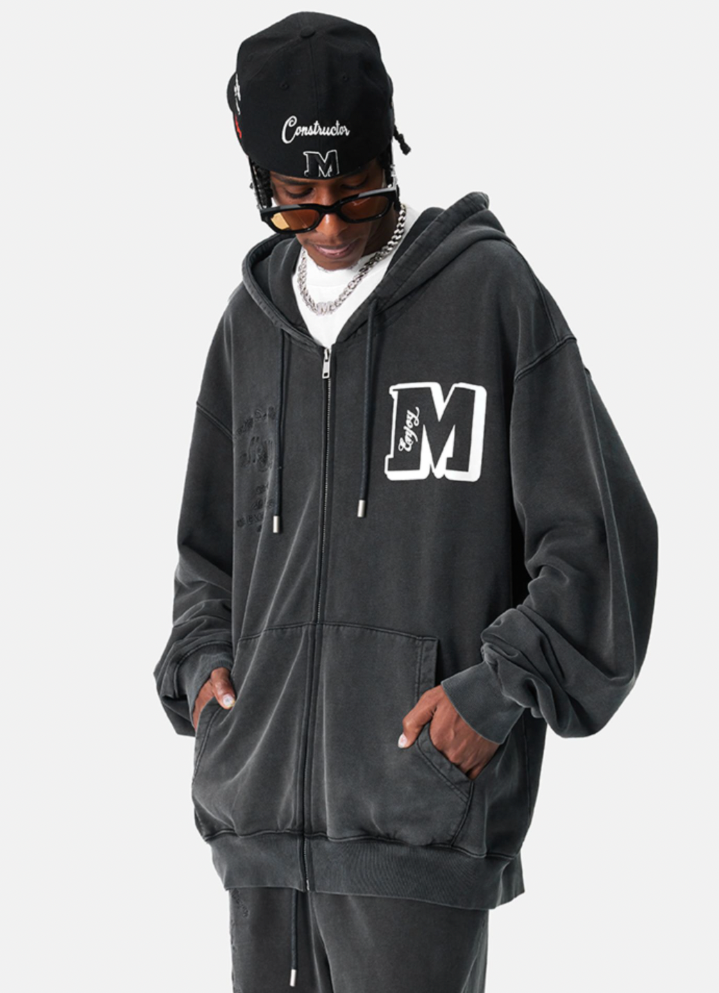 MEDM Flocking Embroidery Printed Zipper Hoodie