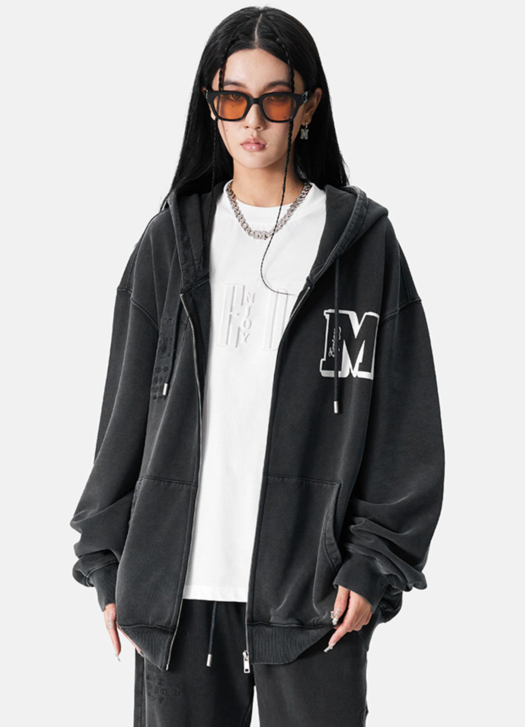 MEDM Flocking Embroidery Printed Zipper Hoodie