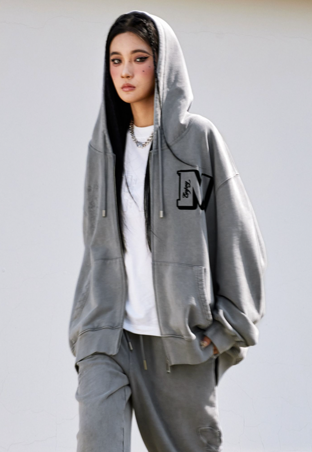 MEDM Flocking Embroidery Printed Zipper Hoodie