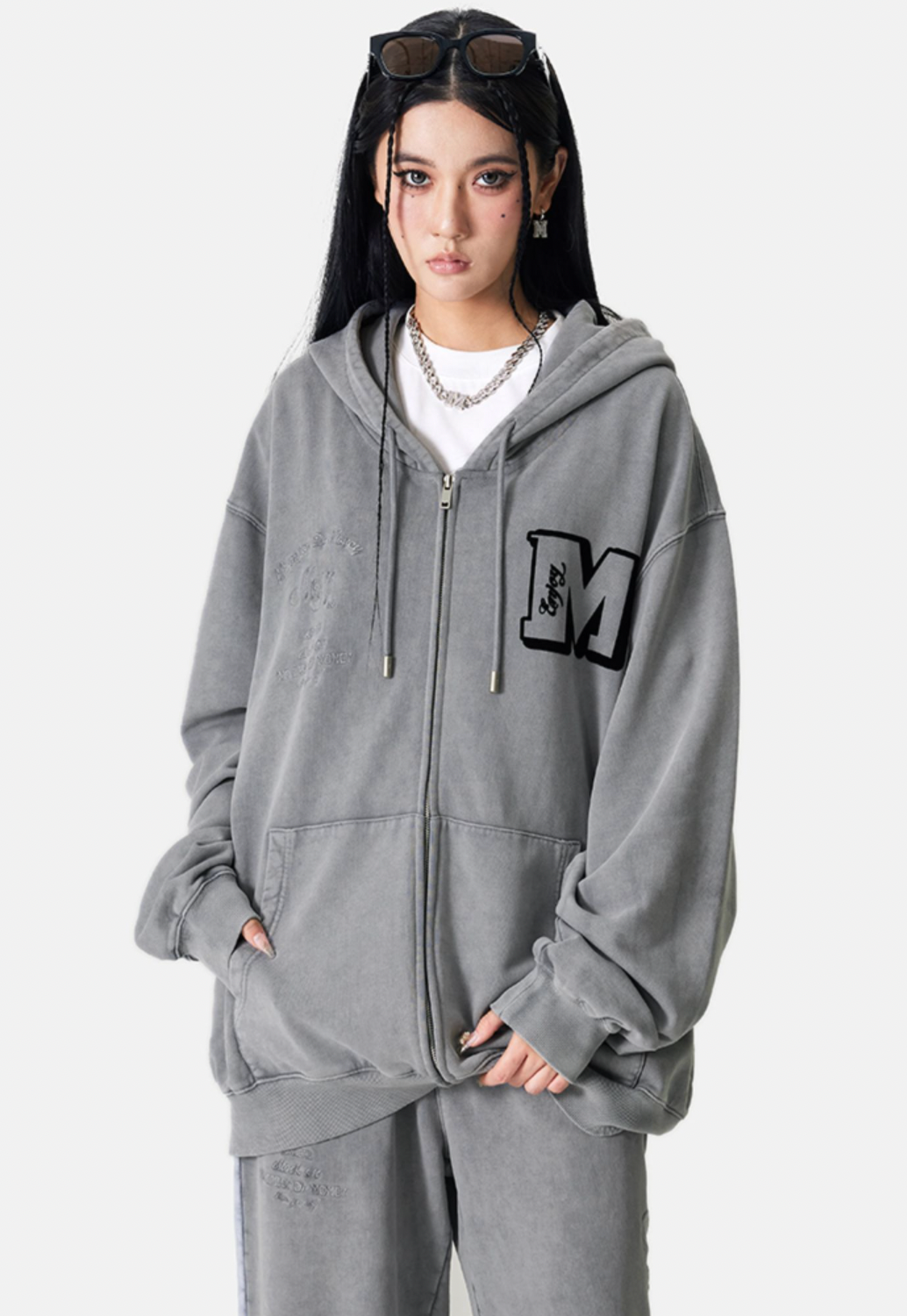 MEDM Flocking Embroidery Printed Zipper Hoodie
