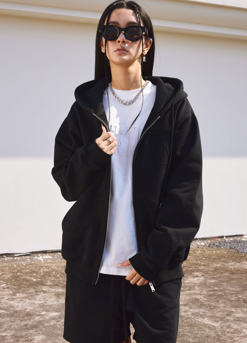 MEDM Embossed Zipper Hoodie