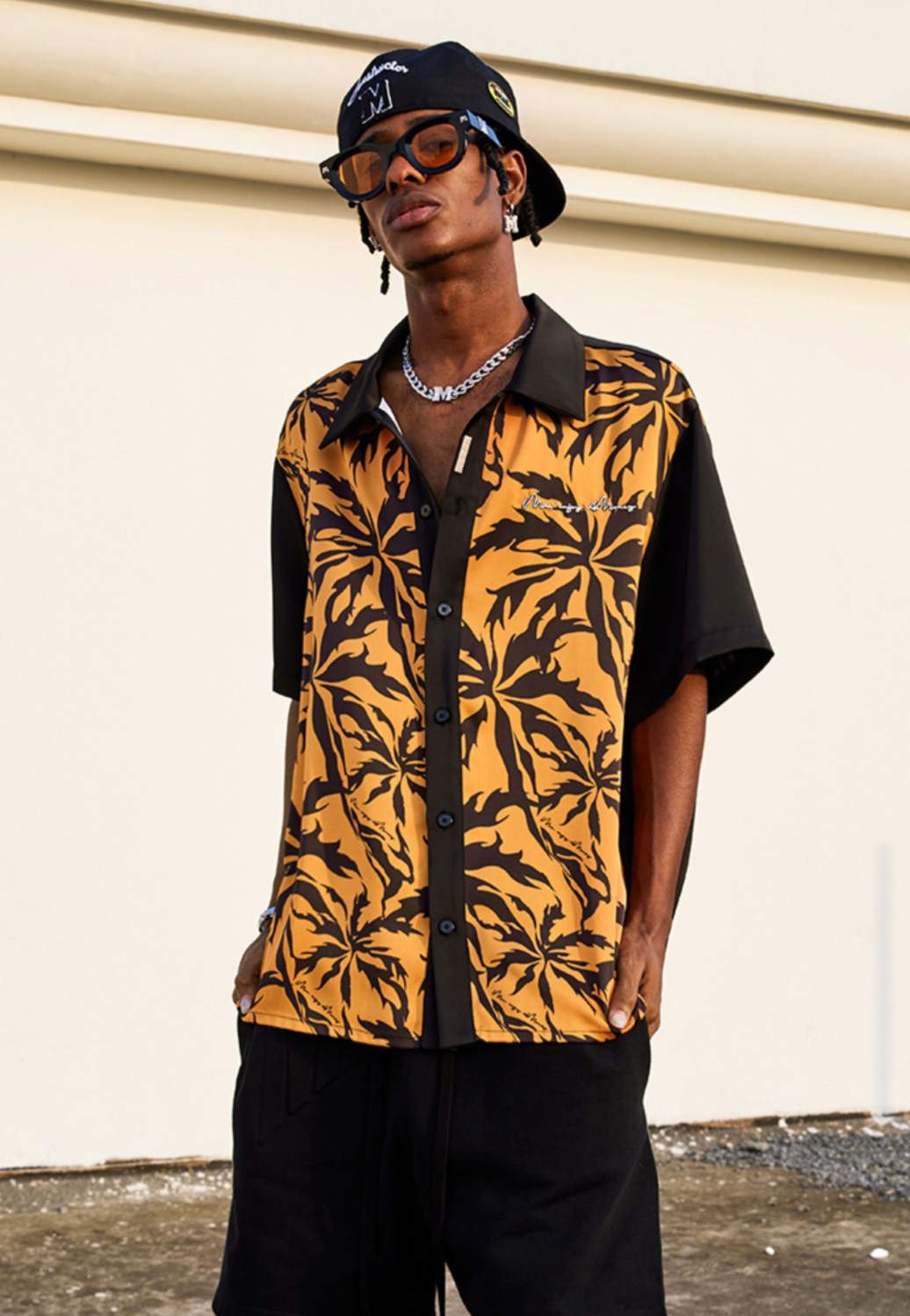 MEDM Tiger Pattern Coconut Tree Short Sleeved Shirt