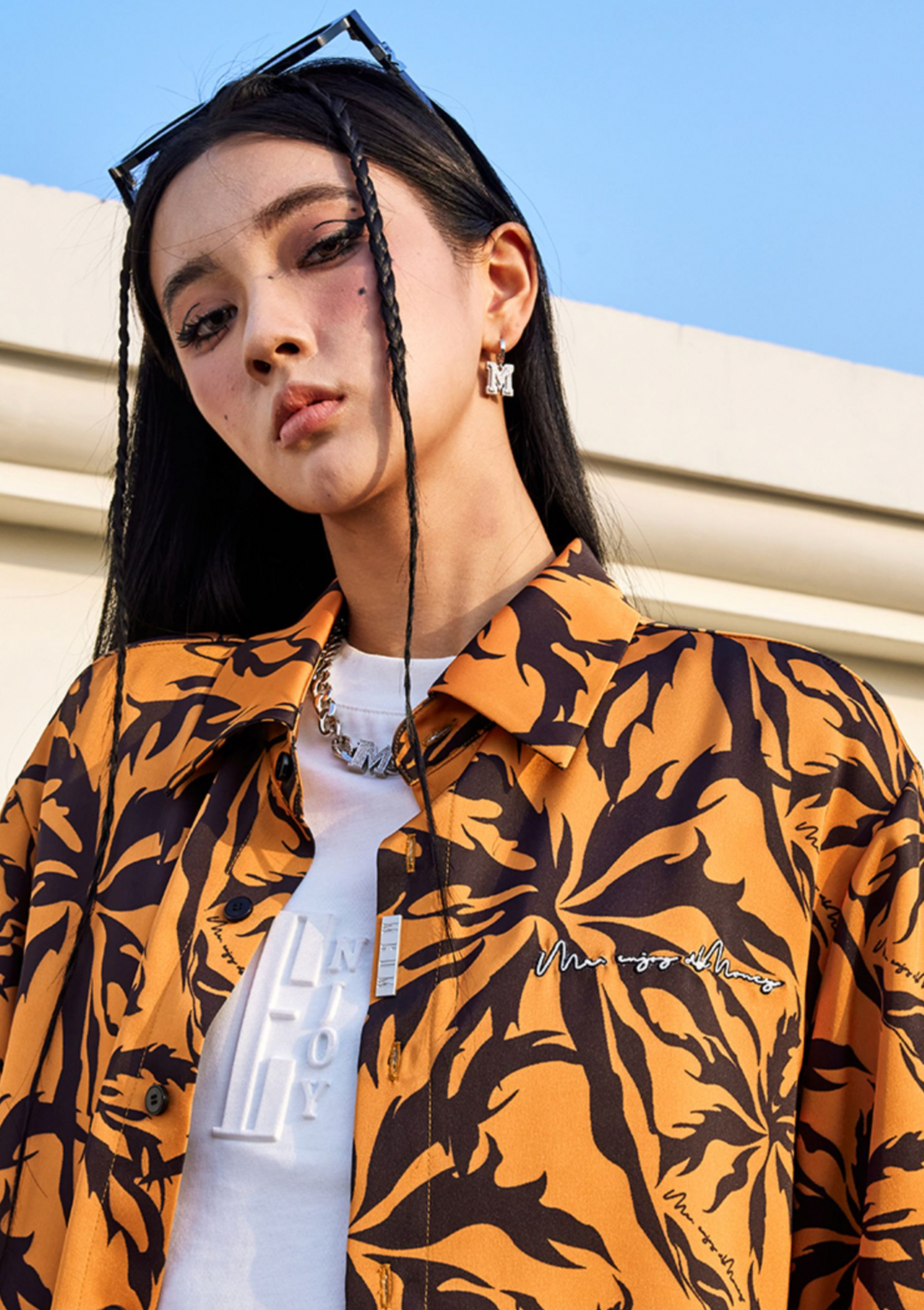 MEDM Tiger Pattern Coconut Tree Long Sleeved Shirt