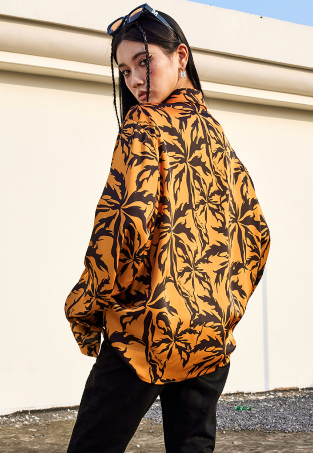 MEDM Tiger Pattern Coconut Tree Long Sleeved Shirt