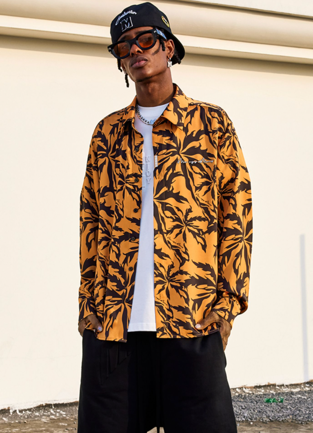 MEDM Tiger Pattern Coconut Tree Long Sleeved Shirt