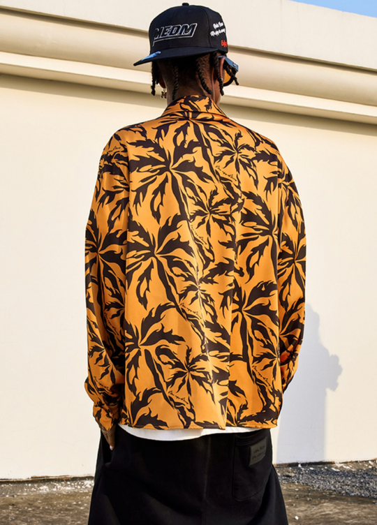 MEDM Tiger Pattern Coconut Tree Long Sleeved Shirt