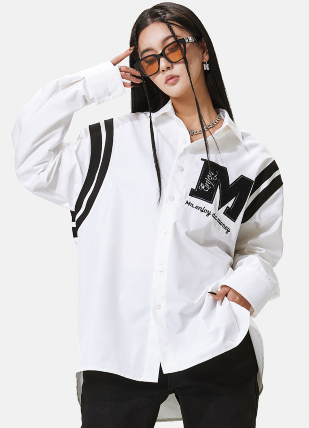 MEDM Lapel Striped Long Sleeves Shirt