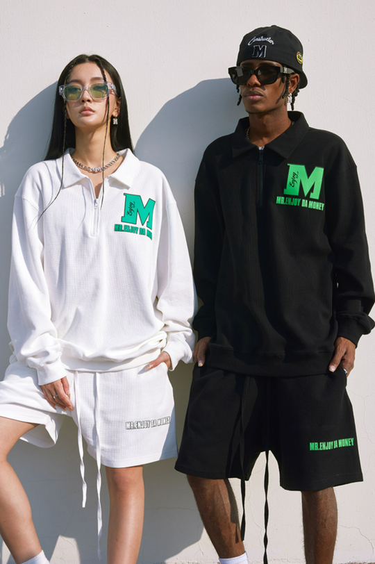 MEDM Waffle Half Zipper Polo Shirt