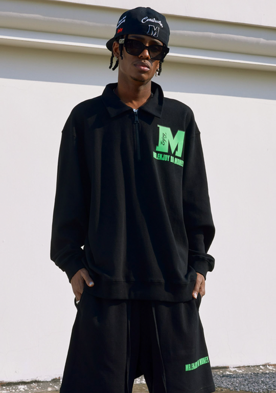 MEDM Waffle Half Zipper Polo Shirt