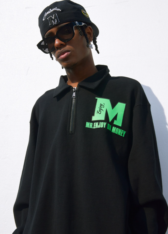 MEDM Waffle Half Zipper Polo Shirt