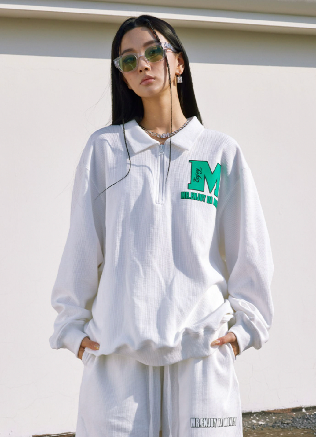 MEDM Waffle Half Zipper Polo Shirt