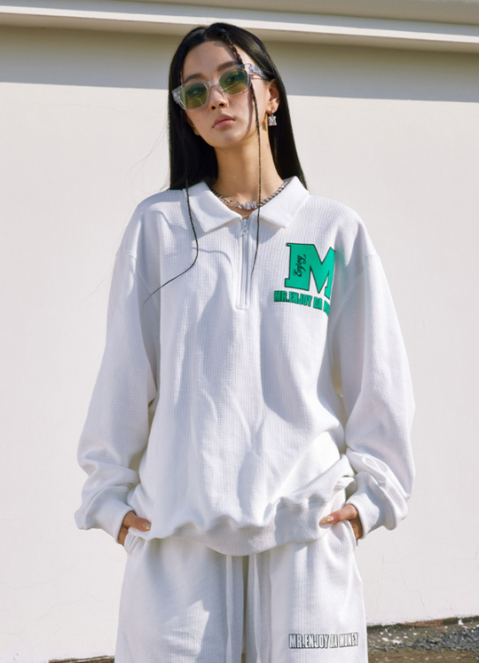 MEDM Waffle Half Zipper Polo Shirt