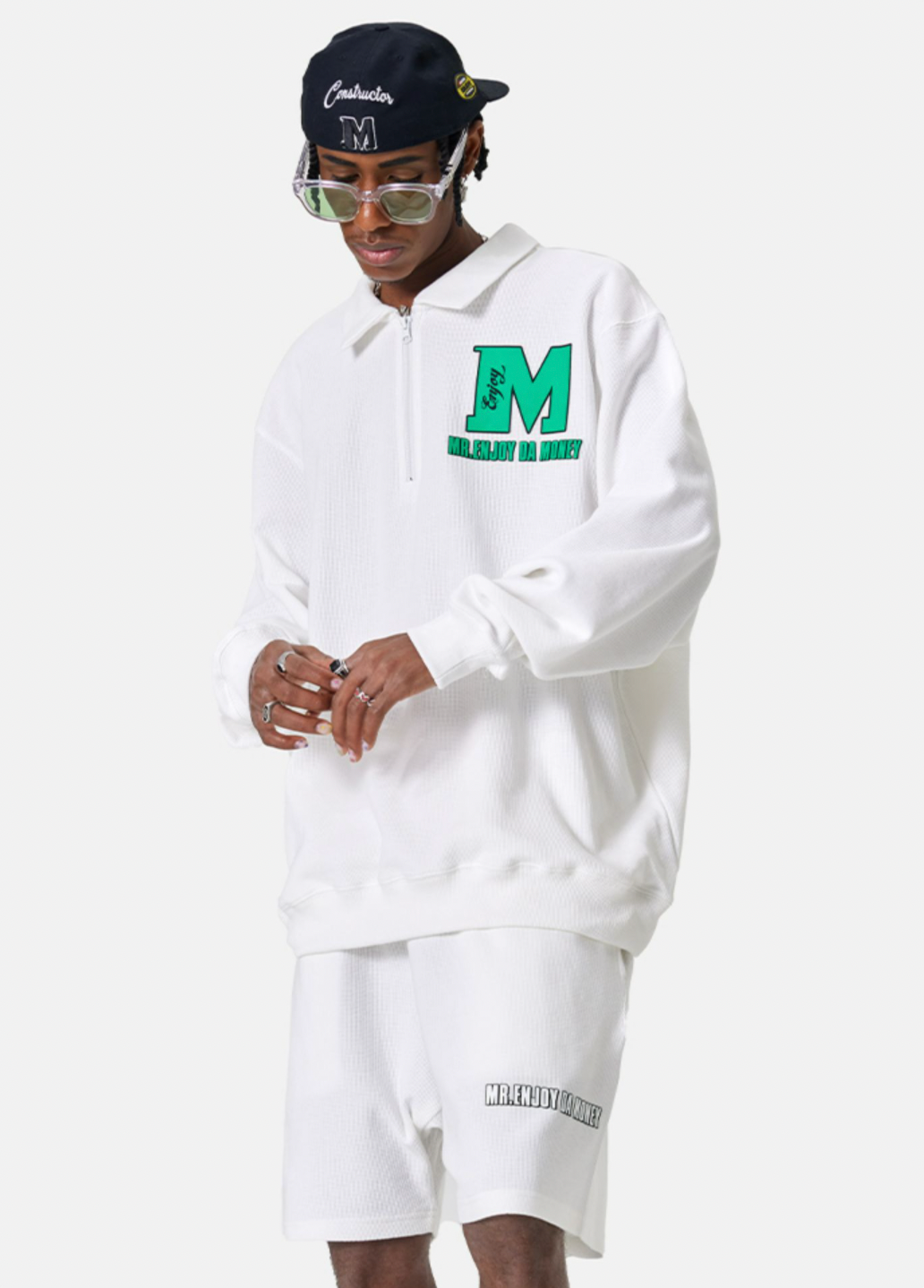 MEDM Waffle Half Zipper Polo Shirt