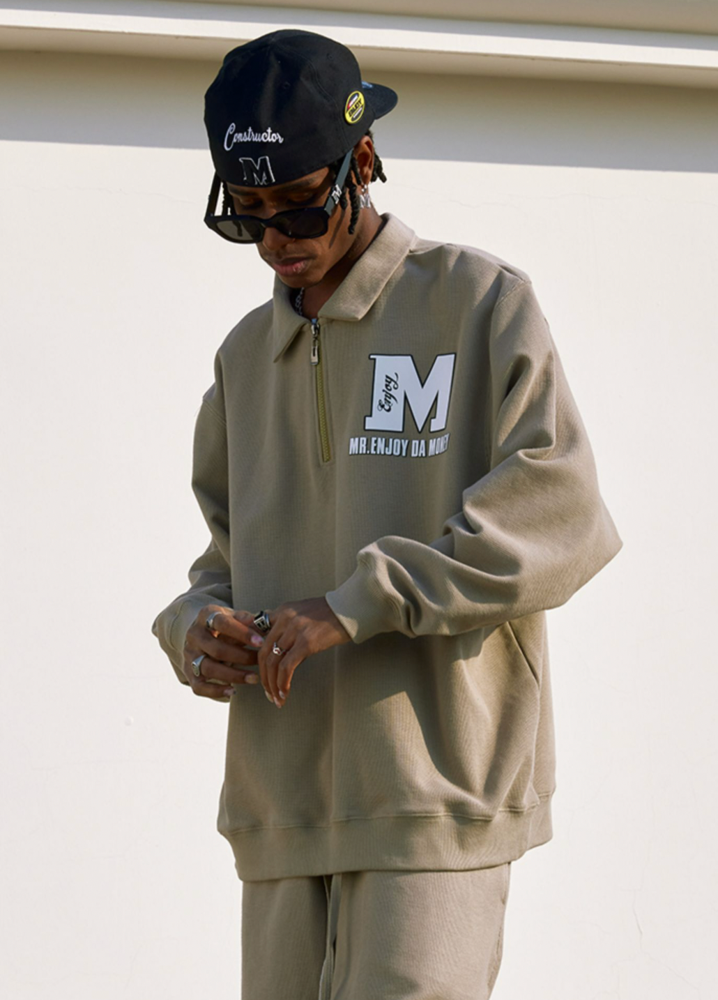 MEDM Waffle Half Zipper Polo Shirt