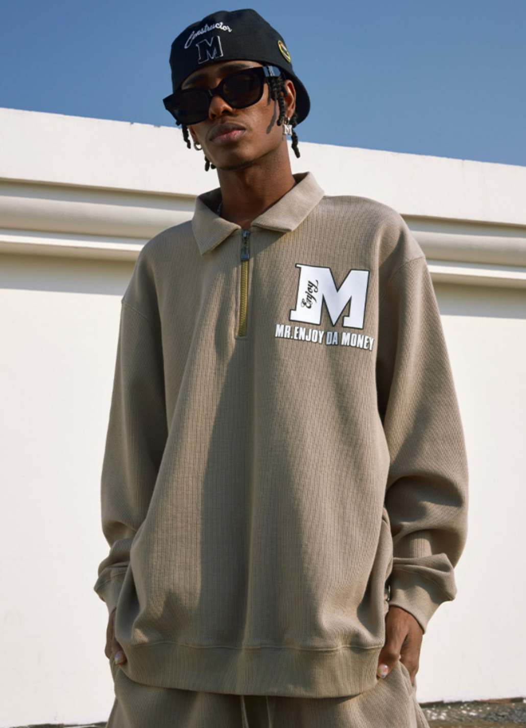 MEDM Waffle Half Zipper Polo Shirt