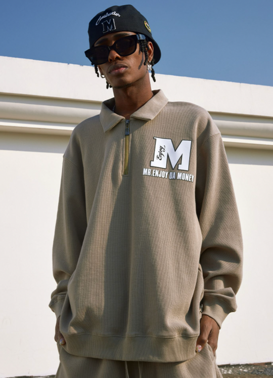 MEDM Waffle Half Zipper Polo Shirt
