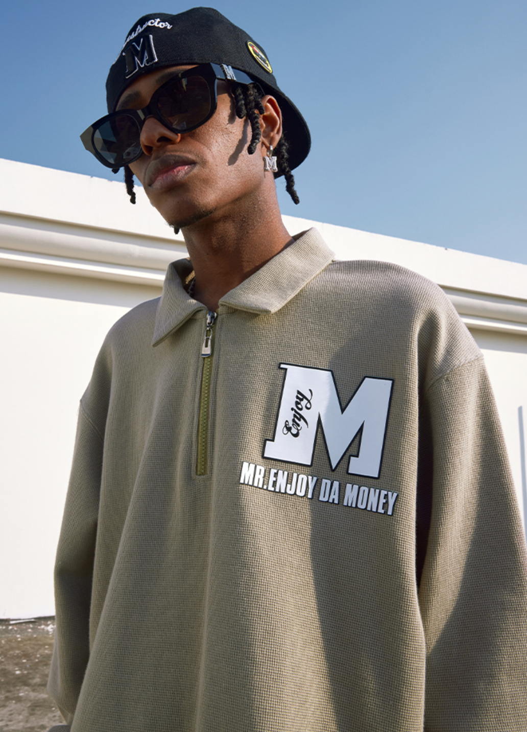 MEDM Waffle Half Zipper Polo Shirt