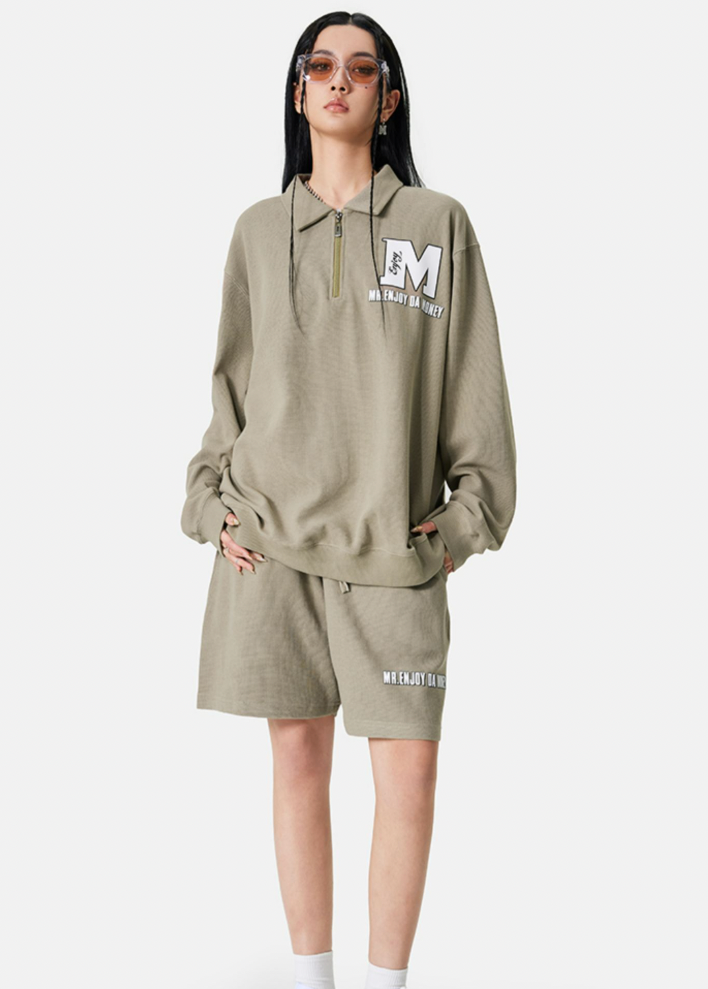 MEDM Waffle Half Zipper Polo Shirt