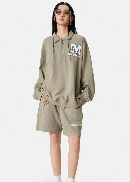 MEDM Waffle Half Zipper Polo Shirt