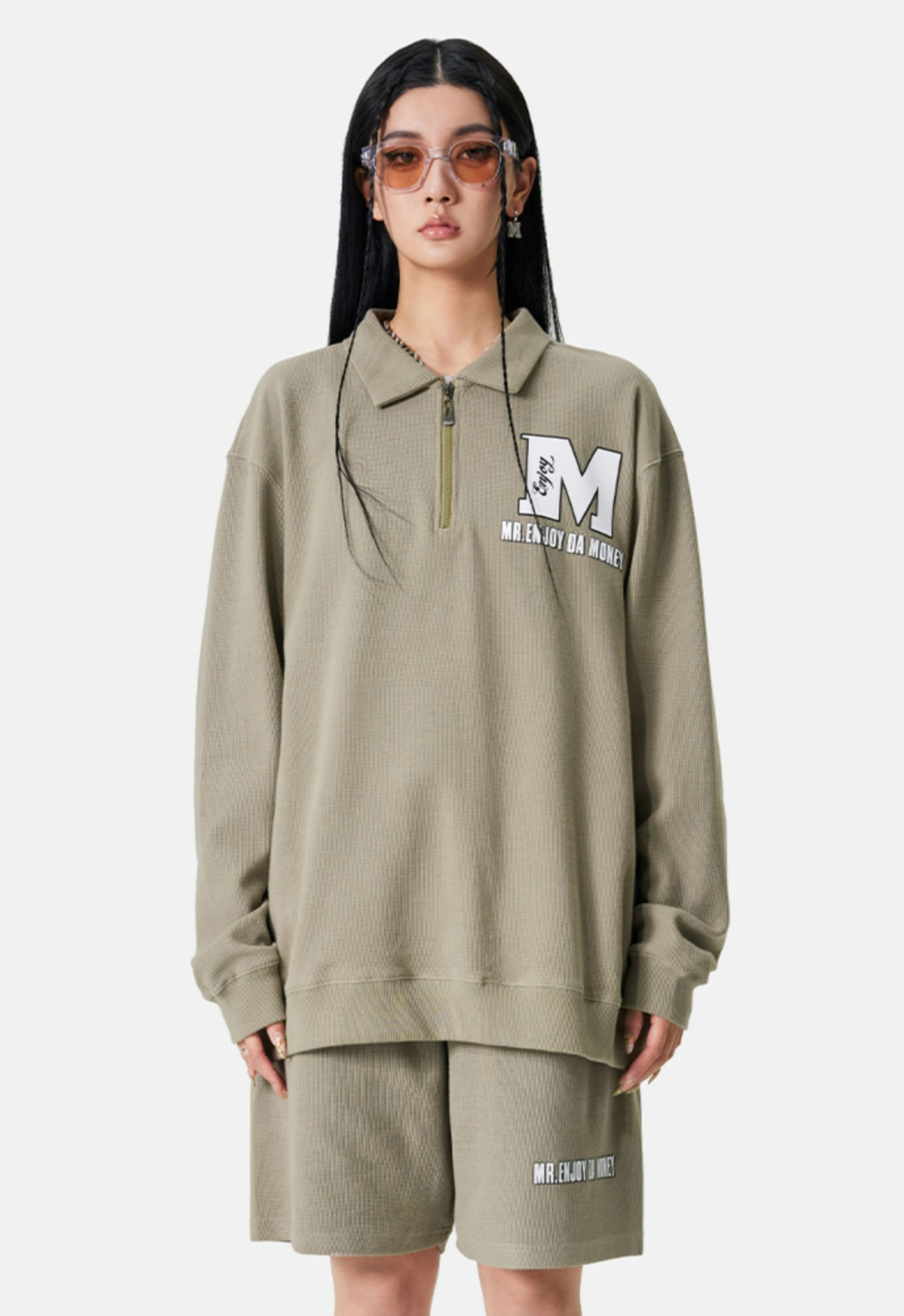 MEDM Waffle Half Zipper Polo Shirt