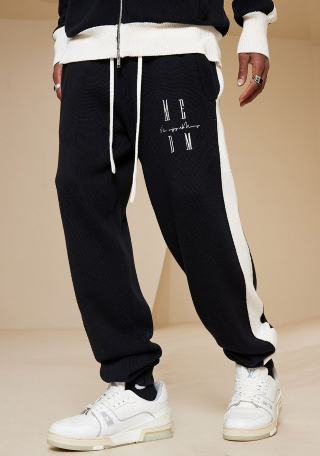 MEDM Contrast Color Drawstring Knitted Track Pants
