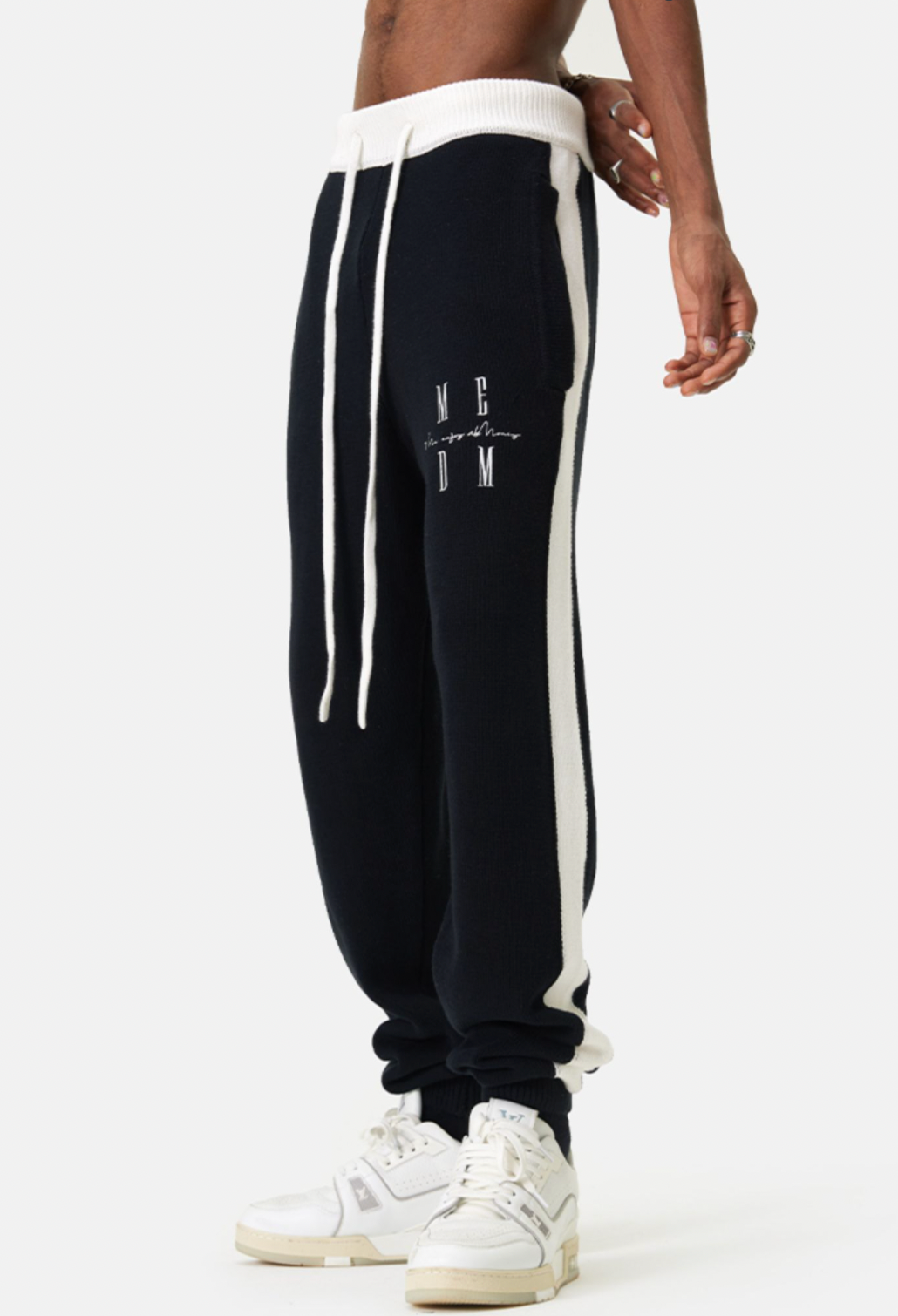 MEDM Contrast Color Drawstring Knitted Track Pants