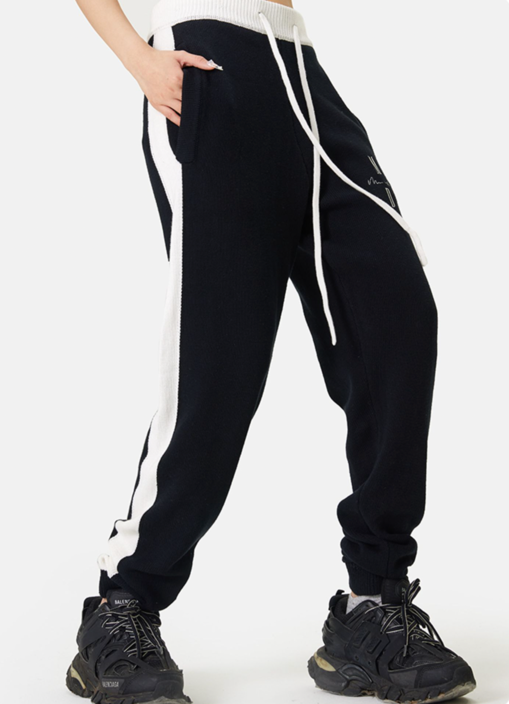 MEDM Contrast Color Drawstring Knitted Track Pants