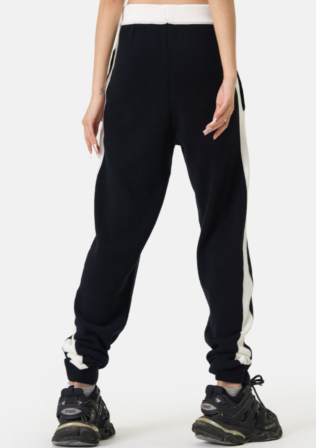 MEDM Contrast Color Drawstring Knitted Track Pants