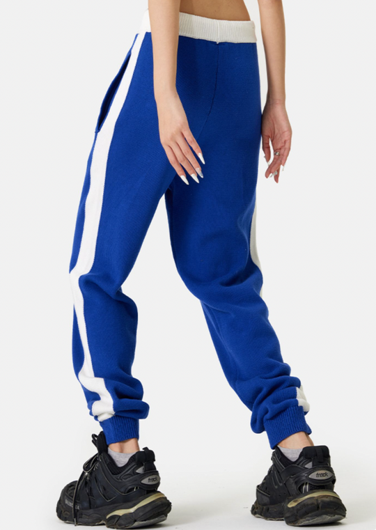 MEDM Contrast Color Drawstring Knitted Track Pants