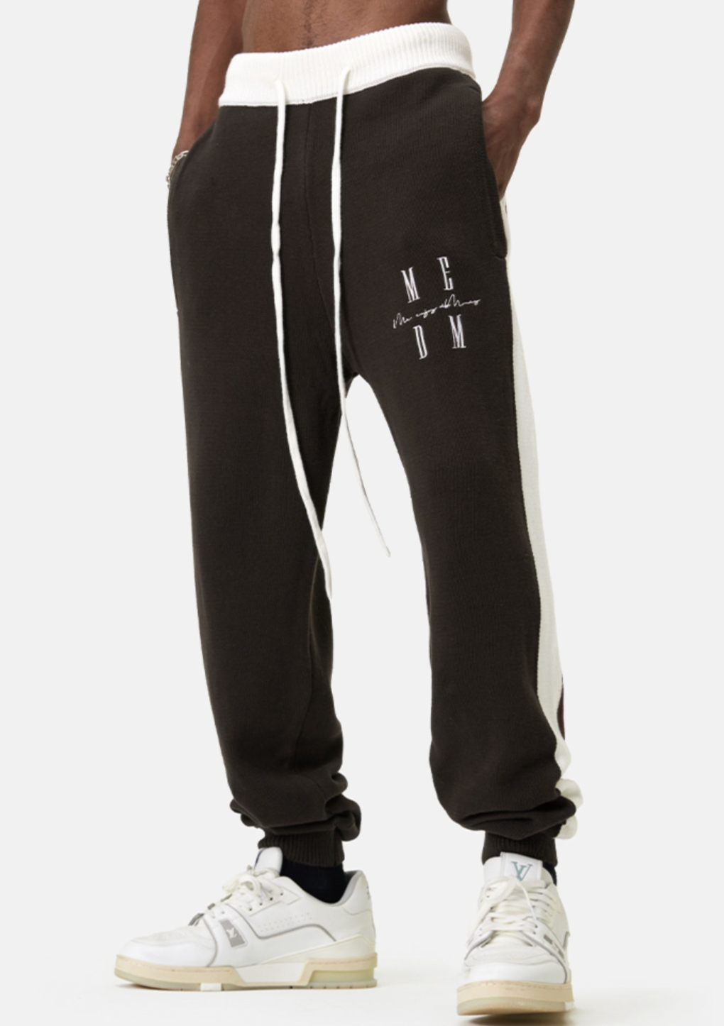 MEDM Contrast Color Drawstring Knitted Track Pants