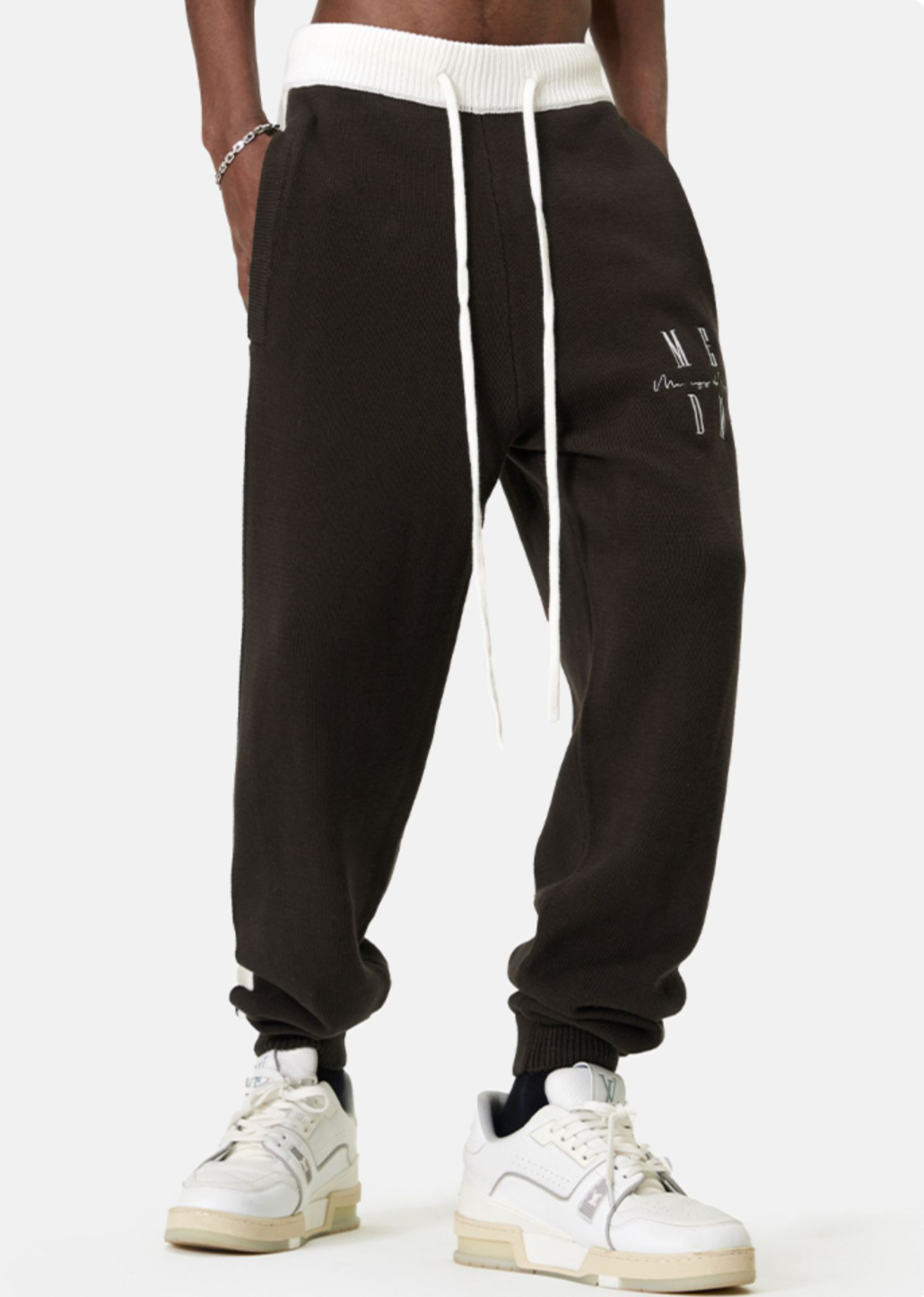 MEDM Contrast Color Drawstring Knitted Track Pants