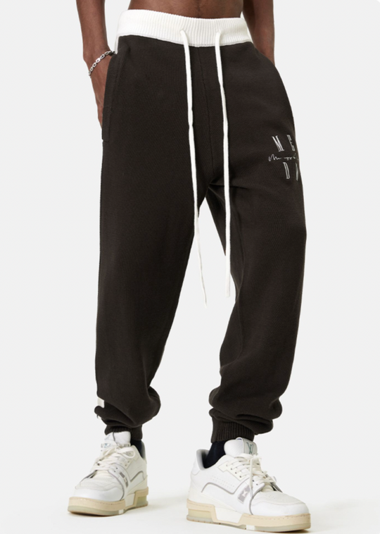 MEDM Contrast Color Drawstring Knitted Track Pants