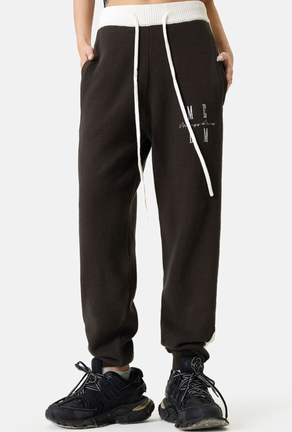 MEDM Contrast Color Drawstring Knitted Track Pants