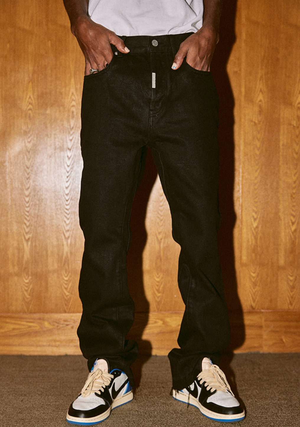 MEDM Wax Coating Stitching Denim Pants