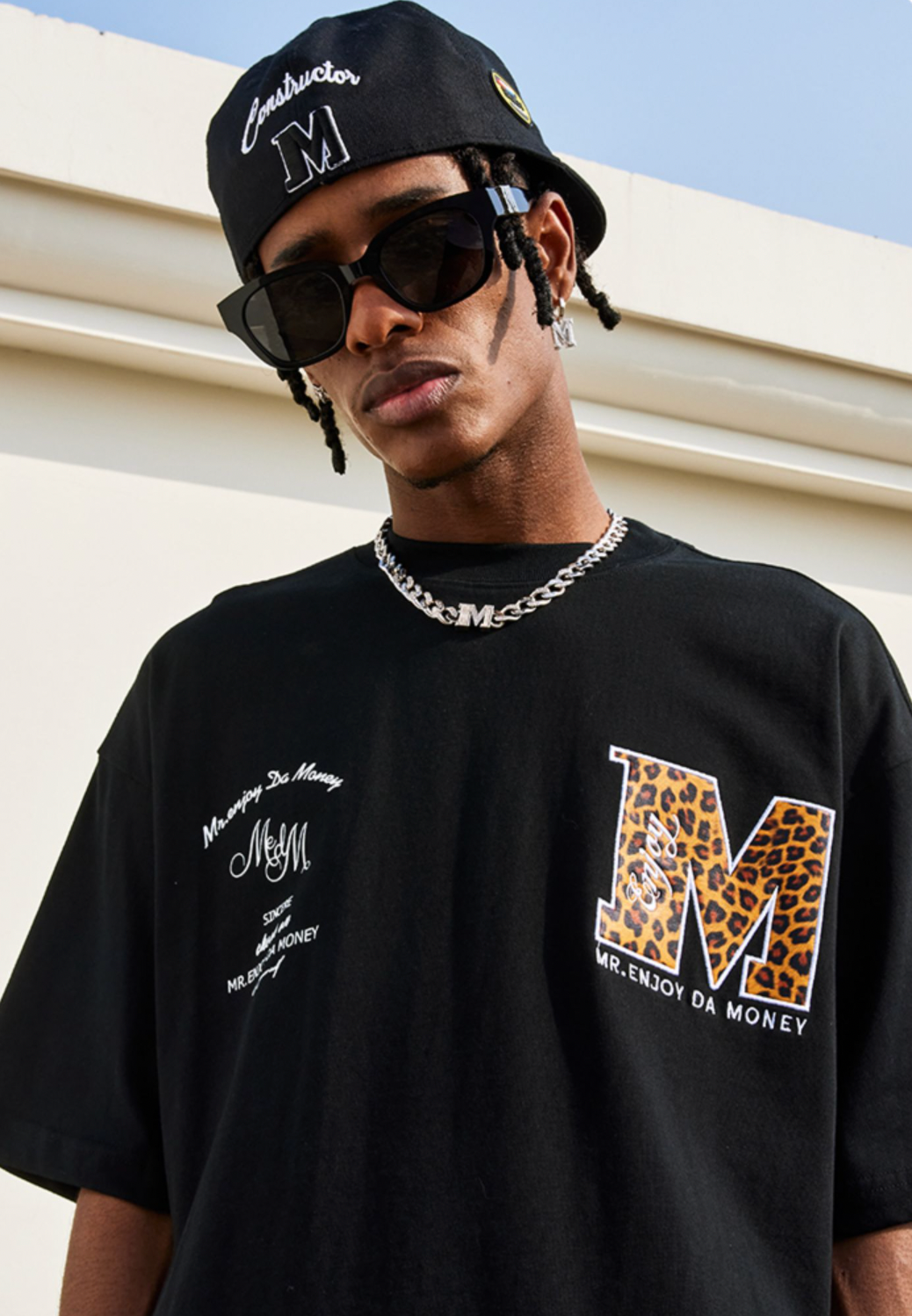 MEDM Leopard-Print Snake-Print Leather Embroidery Tee