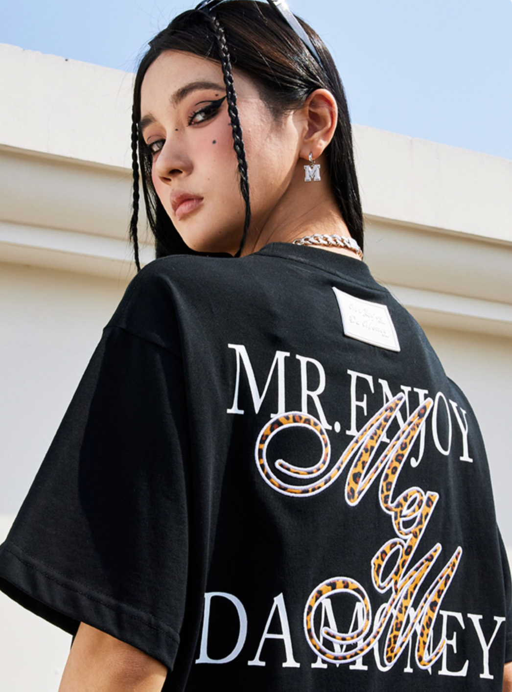 MEDM Leopard-Print Snake-Print Leather Embroidery Tee