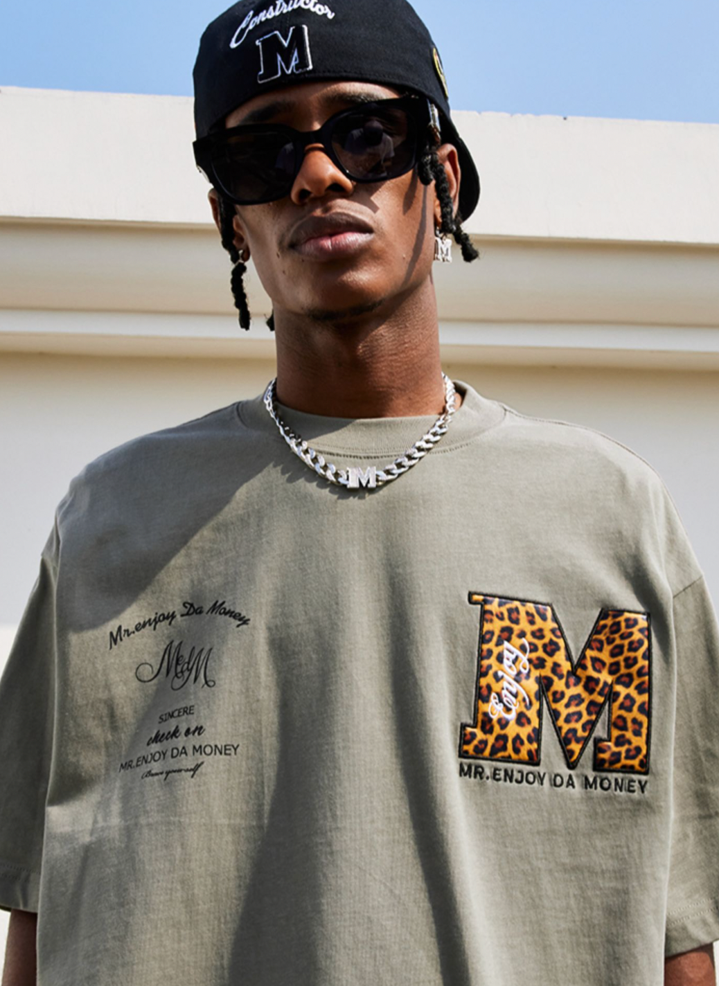 MEDM Leopard-Print Snake-Print Leather Embroidery Tee