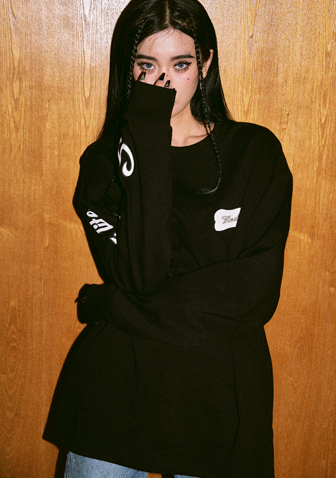 MEDM 310g Heavy Cotton And Leather Metal  Long Sleeved Tee