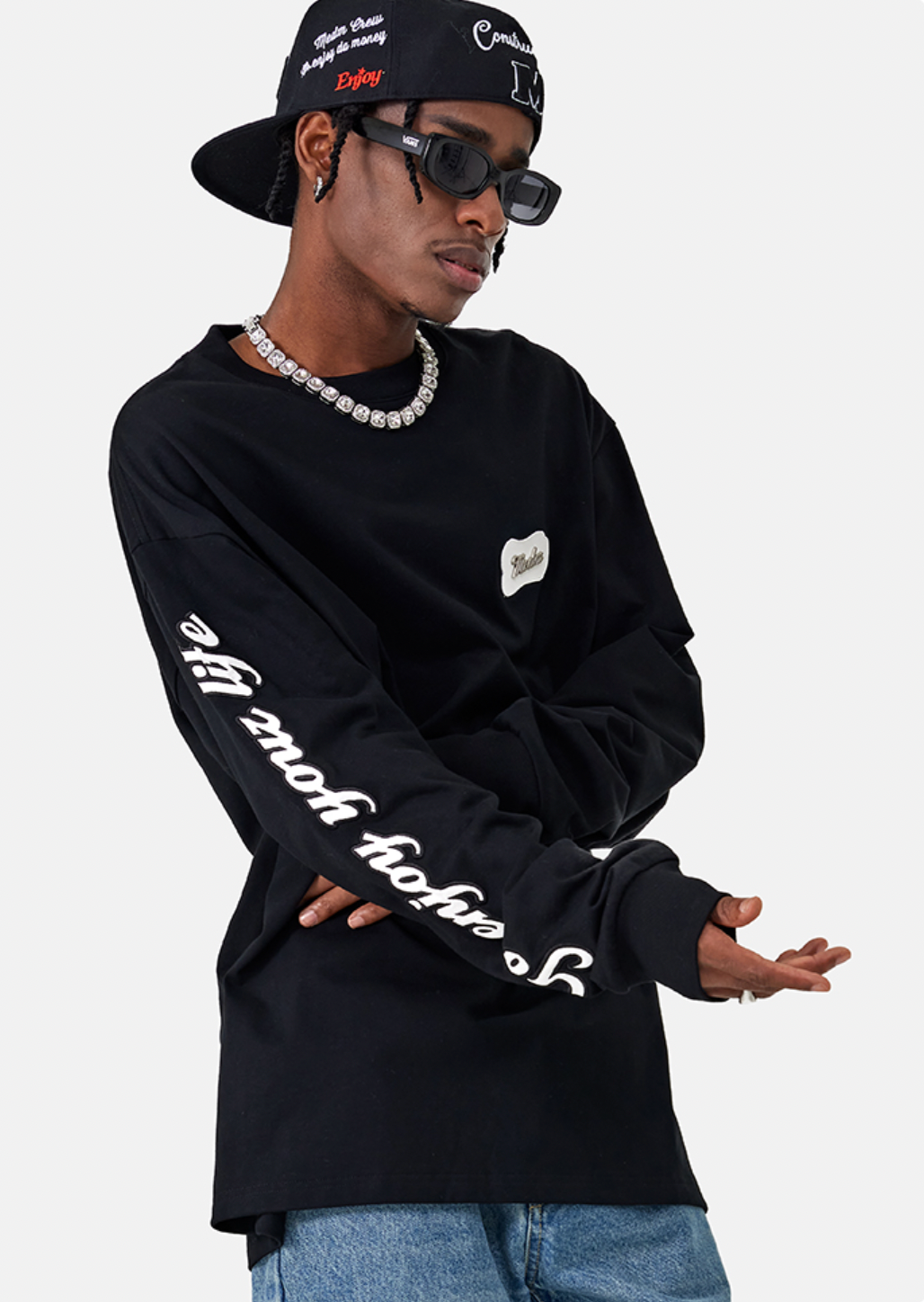 MEDM 310g Heavy Cotton And Leather Metal  Long Sleeved Tee