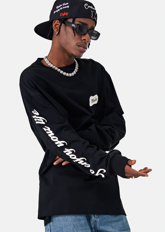 MEDM 310g Heavy Cotton And Leather Metal  Long Sleeved Tee