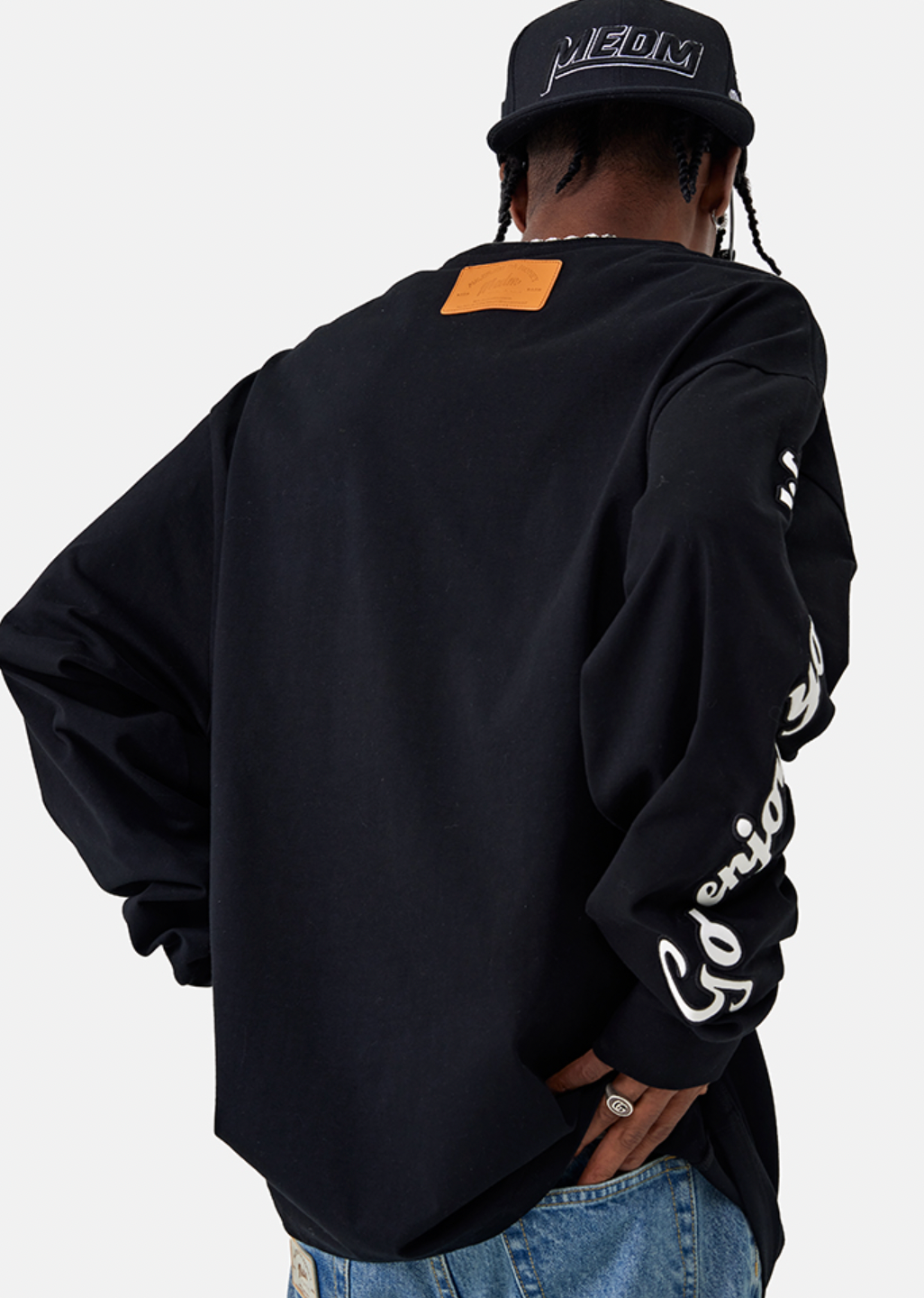 MEDM 310g Heavy Cotton And Leather Metal  Long Sleeved Tee