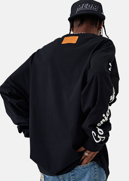 MEDM 310g Heavy Cotton And Leather Metal  Long Sleeved Tee