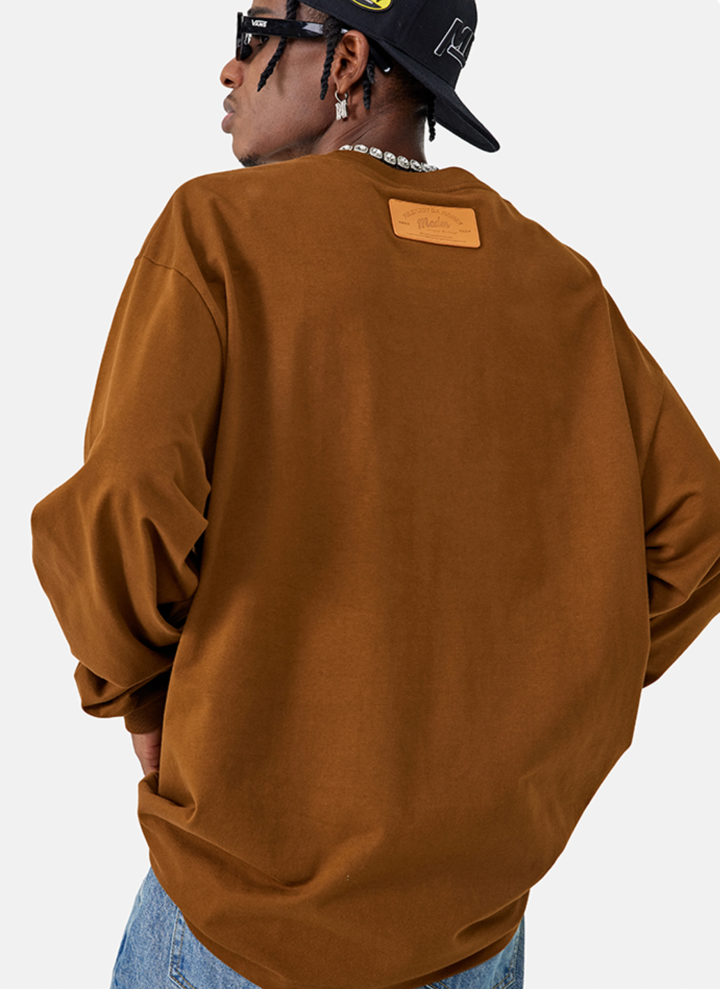 MEDM 310g Heavy Cotton And Leather Metal  Long Sleeved Tee