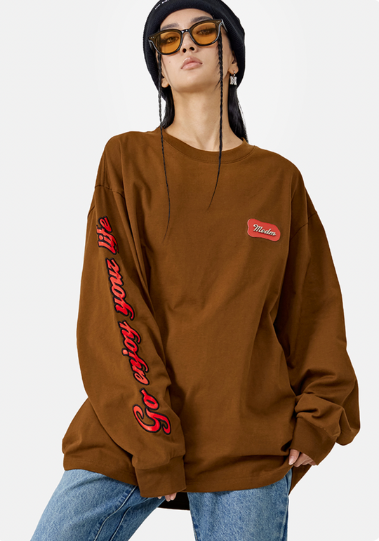 MEDM 310g Heavy Cotton And Leather Metal  Long Sleeved Tee