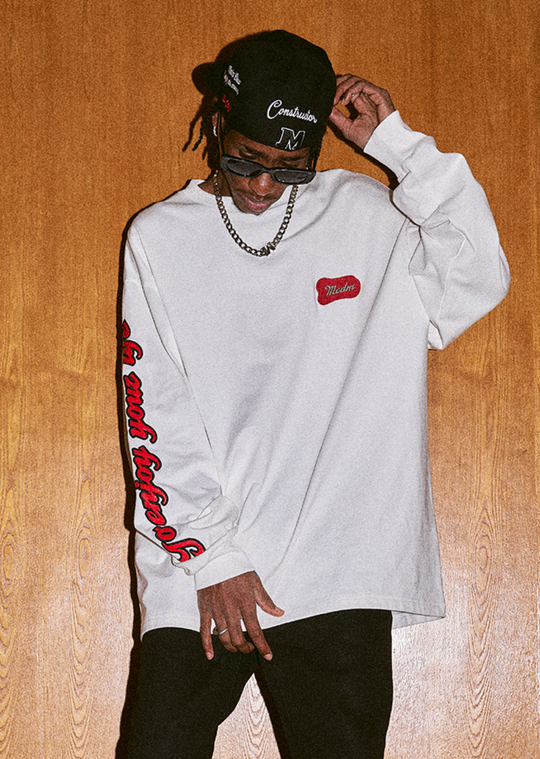 MEDM 310g Heavy Cotton And Leather Metal  Long Sleeved Tee