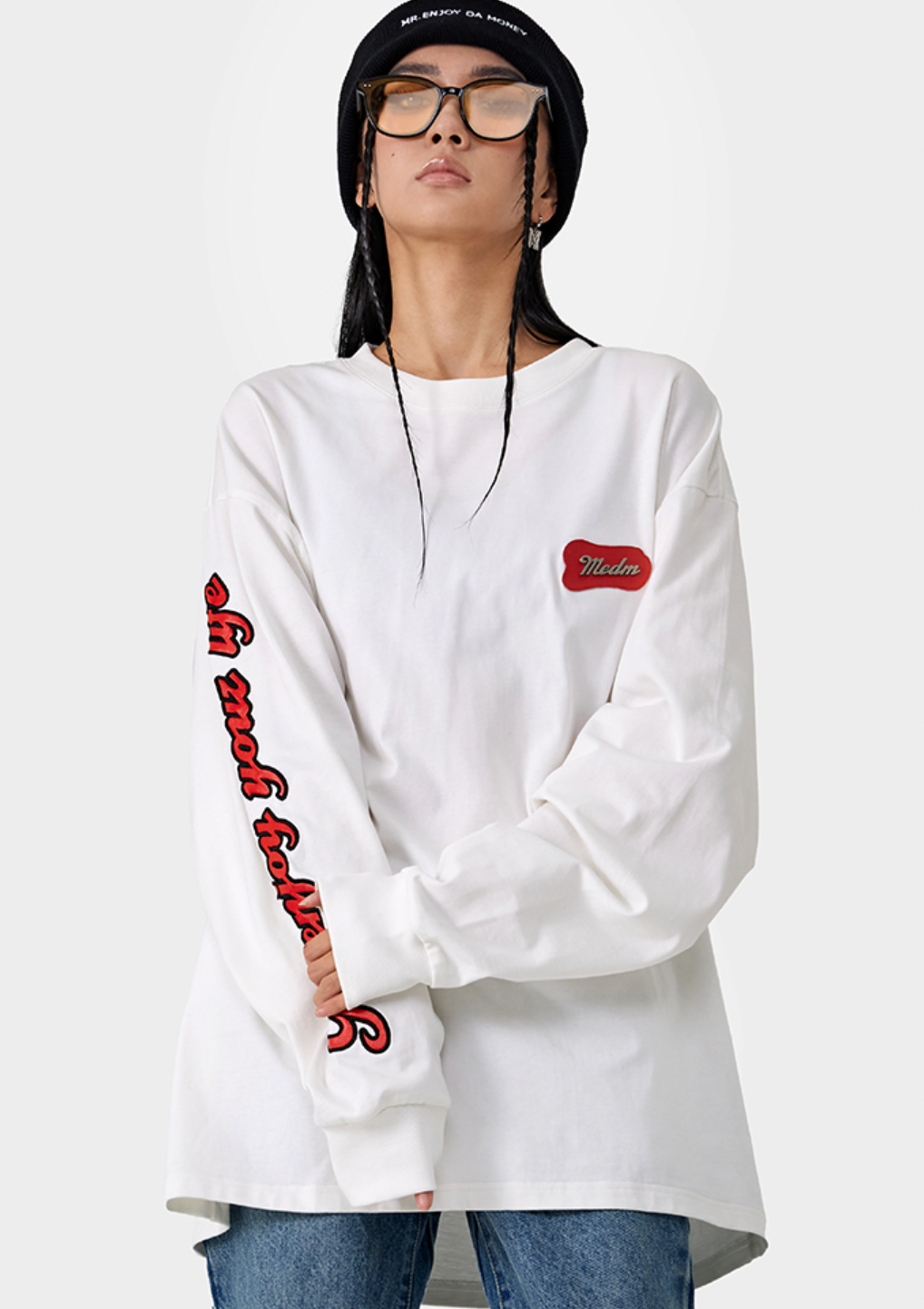 MEDM 310g Heavy Cotton And Leather Metal  Long Sleeved Tee