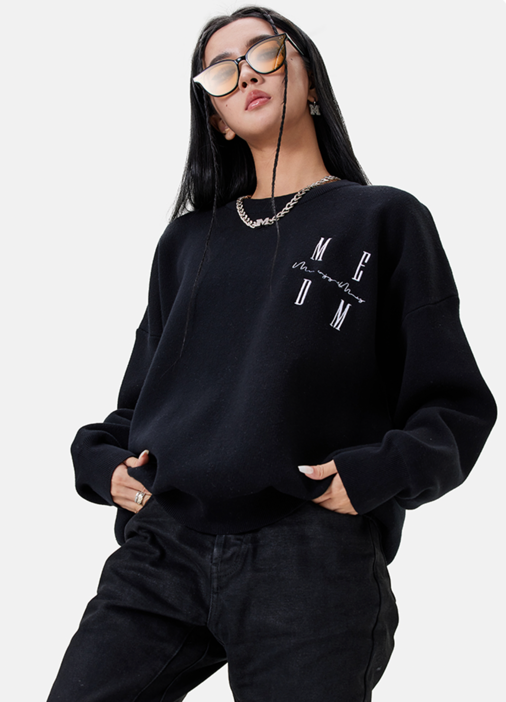 MEDM Worsted Heavyweight Cotton Basic Logo Knit Sweater