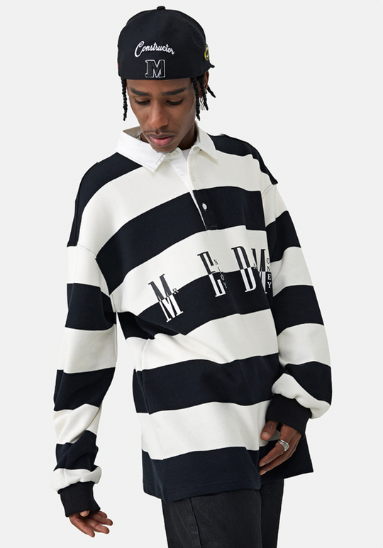 MEDM Striped Logo Long Sleeved Polo Shirt