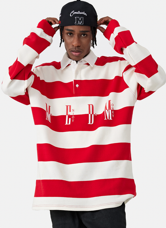 MEDM Striped Logo Long Sleeved Polo Shirt